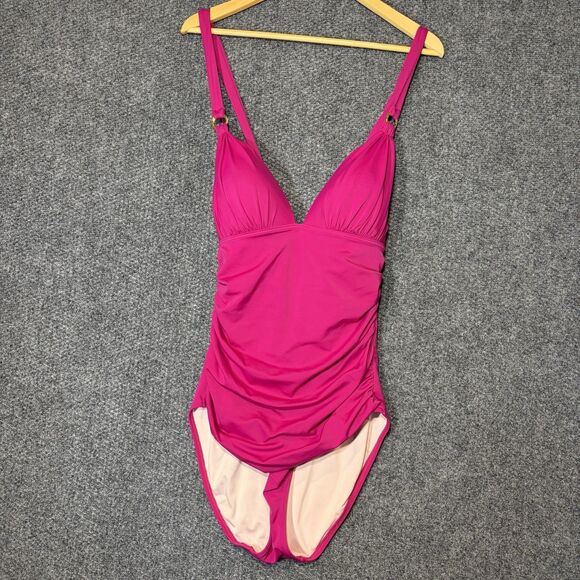 Victoria's Secret Other - Victoria Secret L Lace Back One Piece Swimsuit Bikini Ruched Pink Large